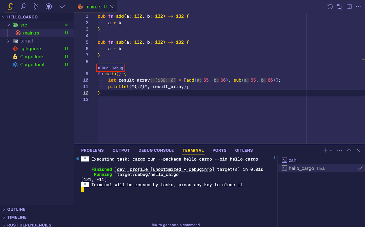 cargo run on VS Code